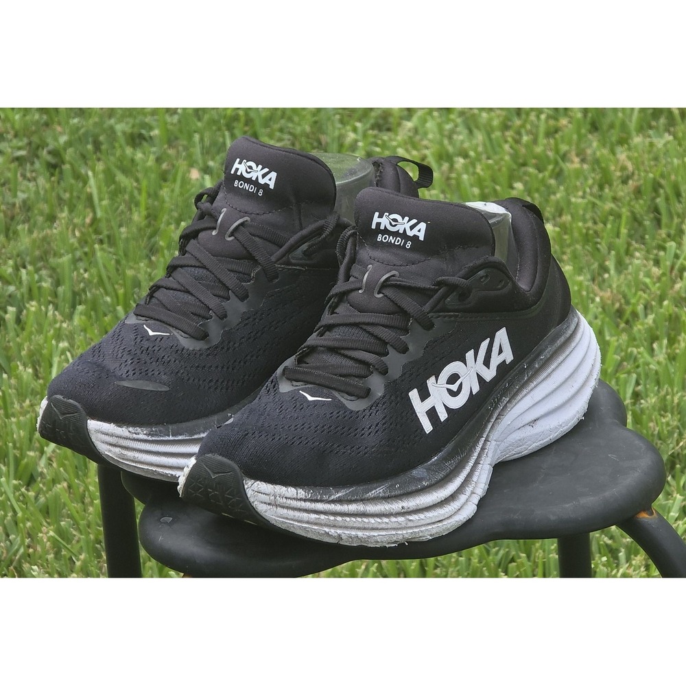 Hoka Bondi 8 Womens Running Shoes Black White Athletic Sneakers Low Top